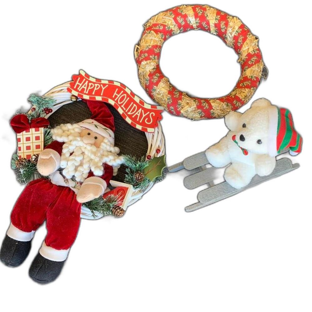 Vintage Christmas decorations bundle Christmas wreath teddy bear holidays